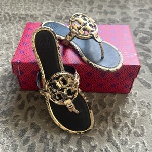 Tory Burch Metal Miller Stamped Snake Print Leather Sandal